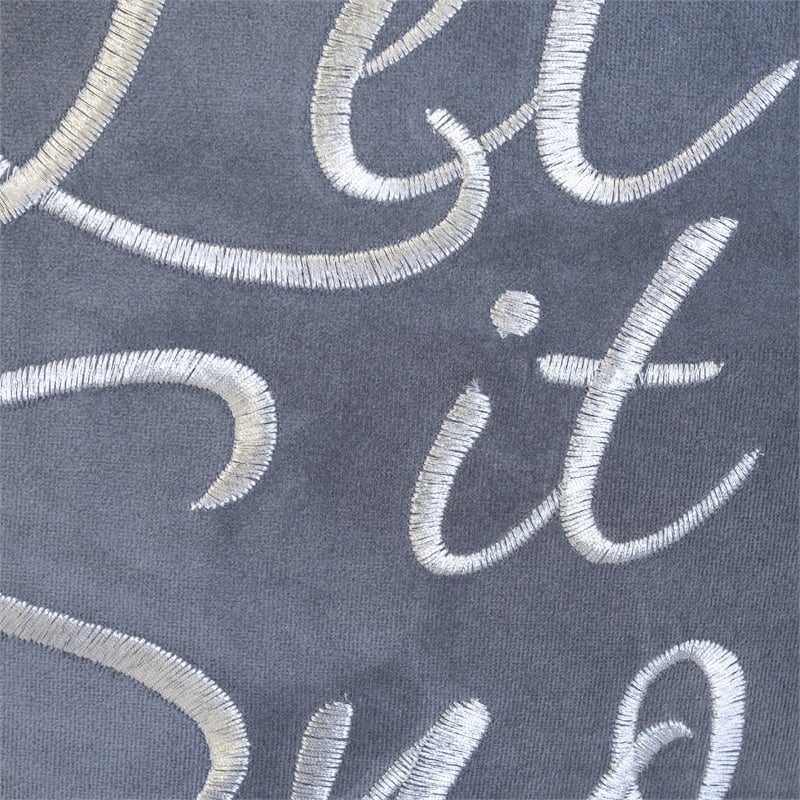 Rola Square Throw Pillow- Let It Snow Embroidery- Gray Cotton 20 Inch