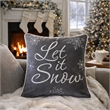 Rola Square Throw Pillow- Let It Snow Embroidery- Gray Cotton 20 Inch