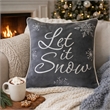 Rola Square Throw Pillow- Let It Snow Embroidery- Gray Cotton 20 Inch