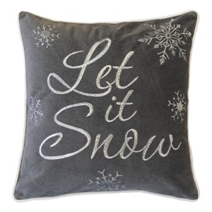 Rola Square Throw Pillow- Let It Snow Embroidery- Gray Cotton 20 Inch