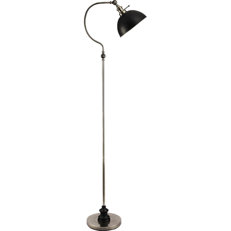 Floor Lamp- Gooseneck Arm and Adjustable Head- Nickel- Black Metal