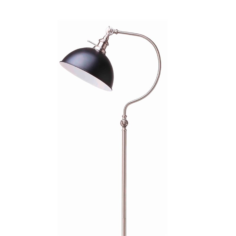 Floor Lamp- Gooseneck Arm and Adjustable Head- Nickel- Black Metal