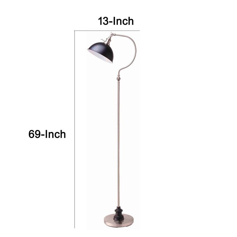 Floor Lamp- Gooseneck Arm and Adjustable Head- Nickel- Black Metal