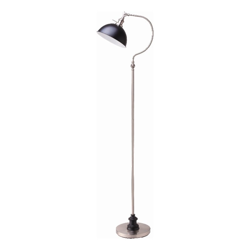 Floor Lamp- Gooseneck Arm and Adjustable Head- Nickel- Black Metal