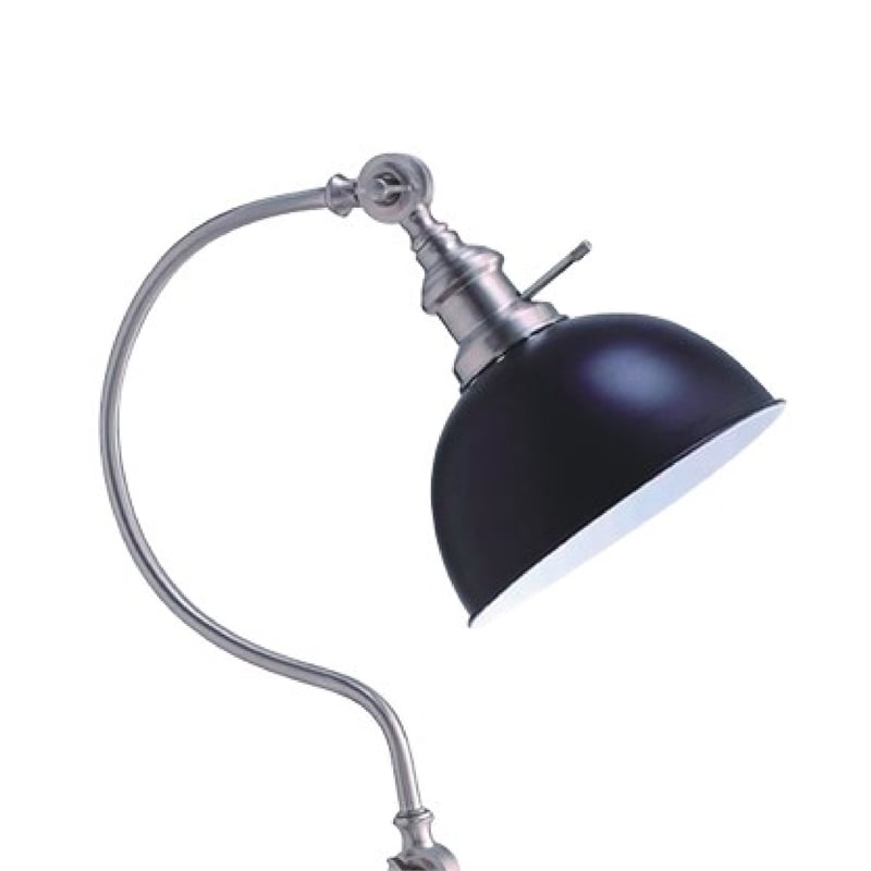 Table Lamp- Gooseneck Arm and Adjustable Head- Nickel- Black Metal