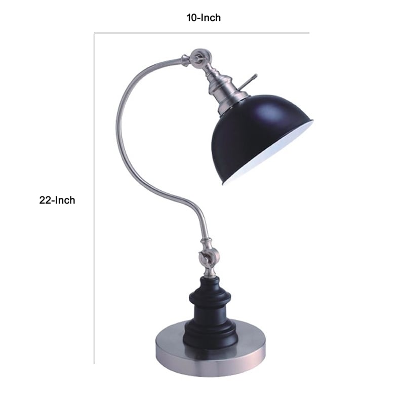 Table Lamp- Gooseneck Arm and Adjustable Head- Nickel- Black Metal