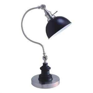 Table Lamp- Gooseneck Arm and Adjustable Head- Nickel- Black Metal