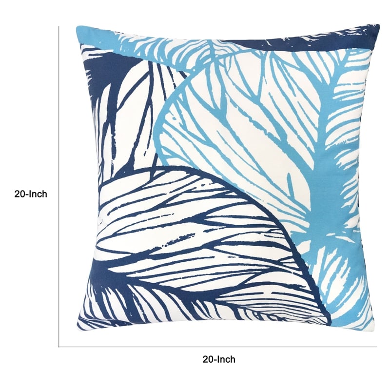 Gey Outdoor Throw Pillow Cover- Blue White Leaf Vein Pattern- 20 Inch Square