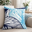 Gey Outdoor Throw Pillow Cover- Blue White Leaf Vein Pattern- 20 Inch Square