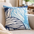 Gey Outdoor Throw Pillow Cover- Blue White Leaf Vein Pattern- 20 Inch Square