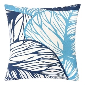 Gey Outdoor Throw Pillow Cover- Blue White Leaf Vein Pattern- 20 Inch Square