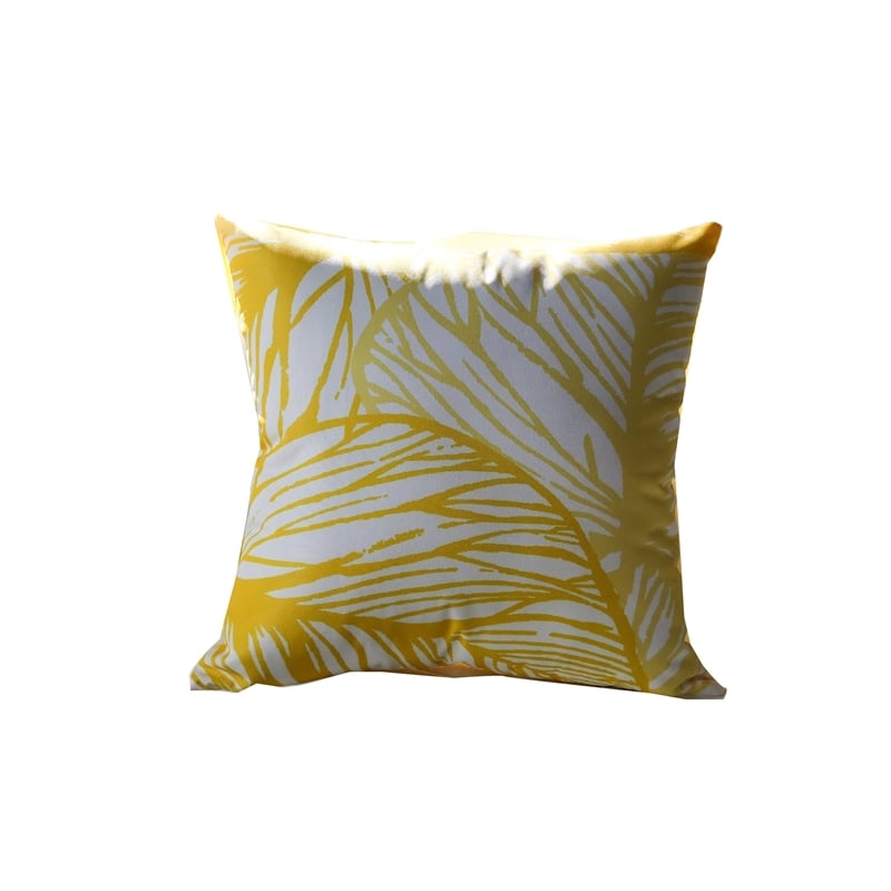 Gey Throw Pillow Cover- Outdoor Yellow Cover and White Leaf 20 Inch Square