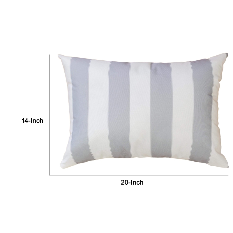 Keo Outdoor Lumbar Pillow- Wide Silver and White Horizontal Stripes- 14x20