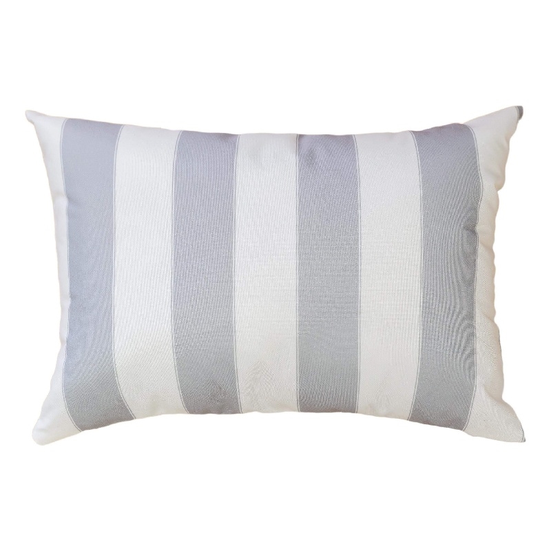 Keo Outdoor Lumbar Pillow- Wide Silver and White Horizontal Stripes- 14x20