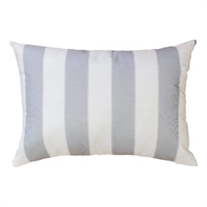 Keo Outdoor Lumbar Pillow- Wide Silver and White Horizontal Stripes- 14x20