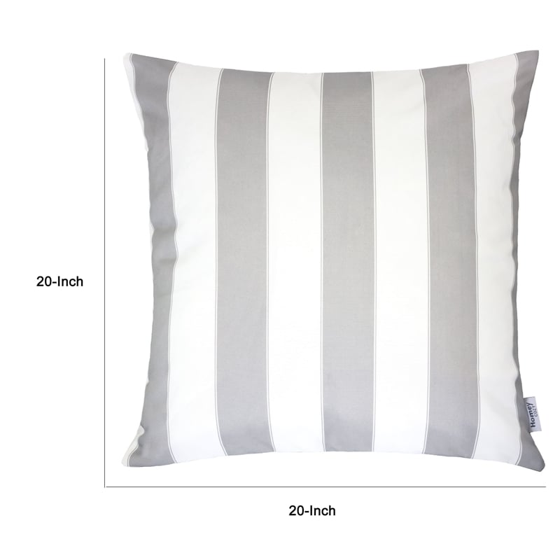 Keo Outdoor Throw Pillow Cover- Silver White Wide Stripes- 20 Inch Square