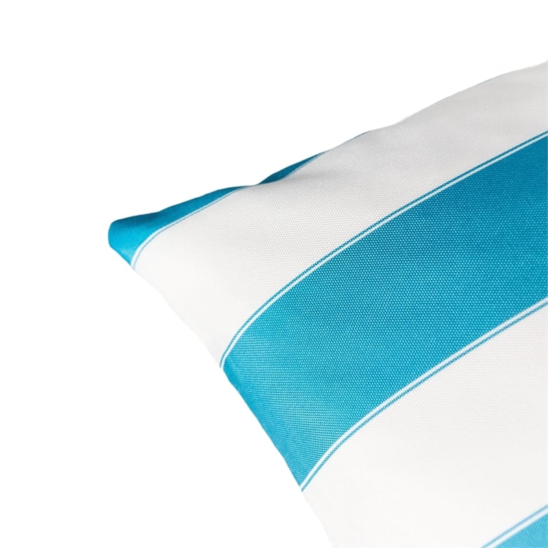 Keo Outdoor Throw Pillow- Aqua Blue- White Stripes- 20 Inch Square