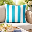 Keo Outdoor Throw Pillow- Aqua Blue- White Stripes- 20 Inch Square