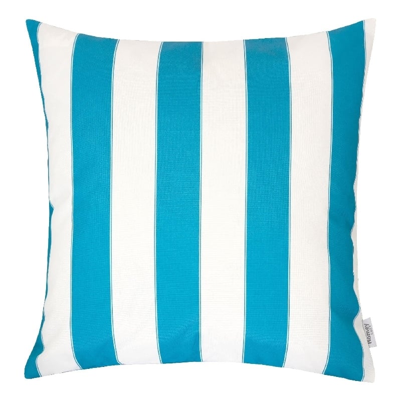 Keo Outdoor Throw Pillow- Aqua Blue- White Stripes- 20 Inch Square