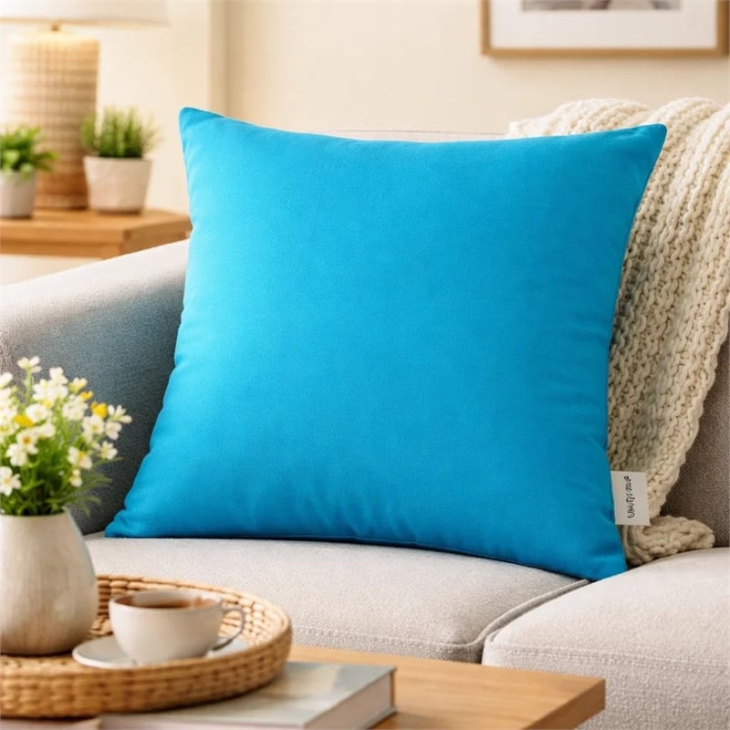 Outdoor Indoor Throw Pillow Cover- Aqua Blue Polyester- 20x20 Inch Square