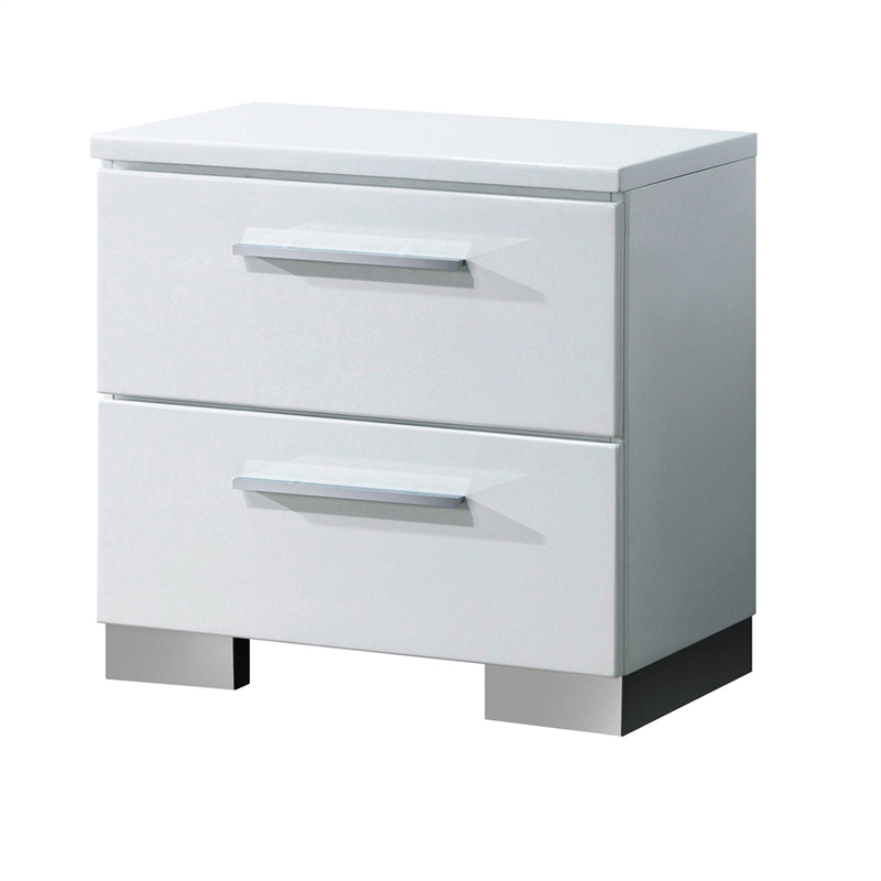 Queen Bedroom Set in White & Black Wood- 2 Piece Set with Nightstand