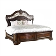 Queen Bedroom Set in Brown Cherry & Gold Wood- 2 Piece Set with Nightstand