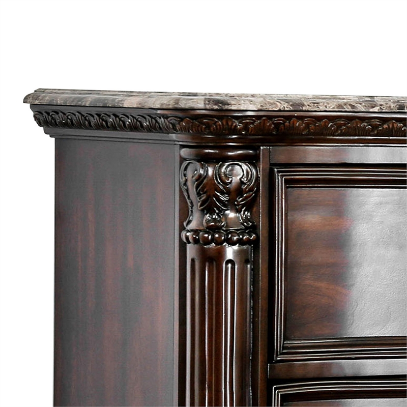 Queen Bedroom Set in Brown Cherry & Gold Wood- 2 Piece Set with Nightstand