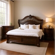 Queen Bedroom Set in Brown Cherry & Gold Wood- 2 Piece Set with Nightstand