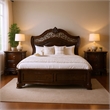 Queen Bedroom Set in Brown Cherry & Gold Wood- 3 Piece Set with 2 Nightstands