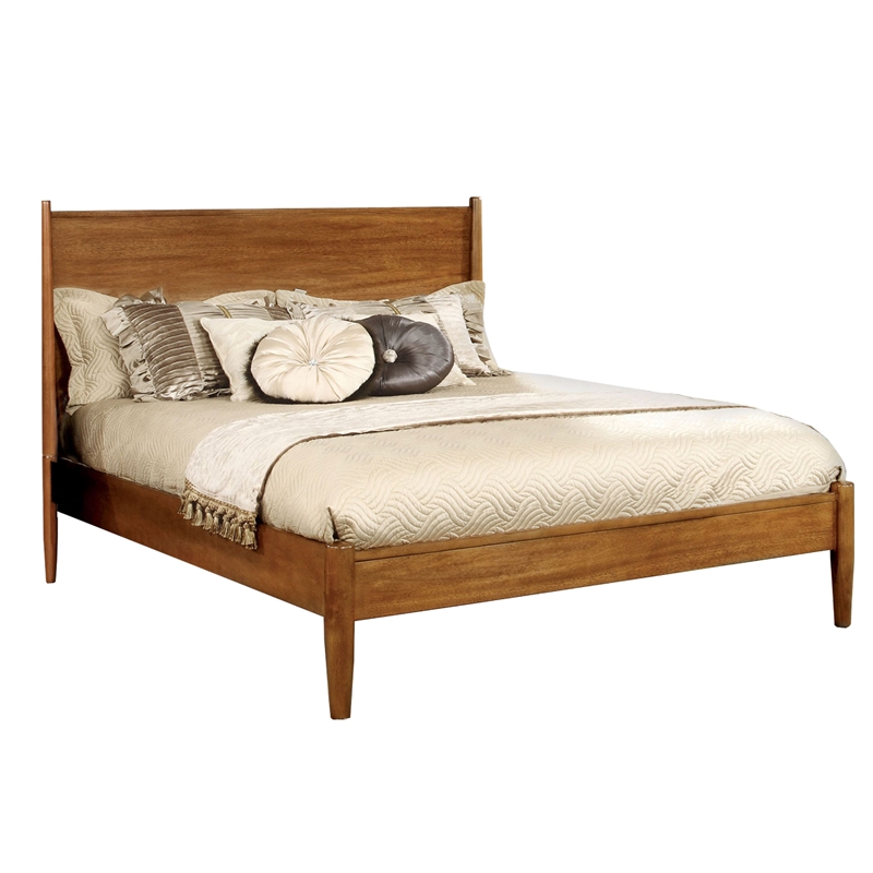 Queen Bedroom Set in Oak Brown Wood - 2 Piece Set with Nightstand