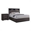 Queen Bedroom Set in Gray & Black Wood - 2 Piece Set with Nightstand