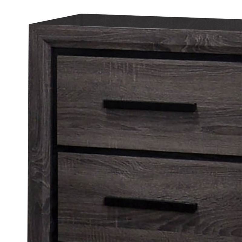 Queen Bedroom Set in Gray & Black Wood - 3 Piece Set with 2 Nightstands