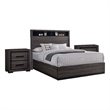 Queen Bedroom Set in Gray & Black Wood - 3 Piece Set with 2 Nightstands