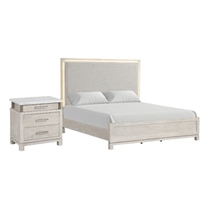 Queen Bedroom Set in Weathered Gray Wood w White Accent-2 Piece Set w Nightstand