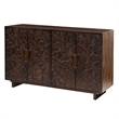 Benzara 4 Door Buffet Cabinet with Handcarved Floral Motifs in Brown