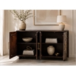 Benzara 4 Door Buffet Cabinet with Handcarved Floral Motifs in Brown