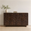 Benzara 4 Door Buffet Cabinet with Handcarved Floral Motifs in Brown