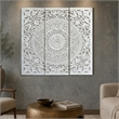 Benzara Josa Mandala Floral Wood Panel in Antique White Finish (3 Piece)