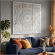Benzara Josa Mandala Floral Wood Panel in Antique White Finish (3 Piece)