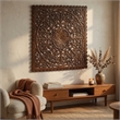 Benzara Josa Mandala Floral Carving Wood Panel in Brown Finish (3 Piece)