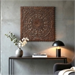 Benzara Josa Mandala Floral Carving Wood Panel in Brown Finish (3 Piece)