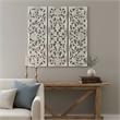 Benzara Moroccan Floral Wall Wood Decor in Antique White Finish (3 Piece)