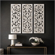 Benzara Moroccan Floral Wall Wood Decor in Antique White Finish (3 Piece)