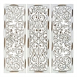 Benzara Moroccan Floral Wall Wood Decor in Antique White Finish (3 Piece)