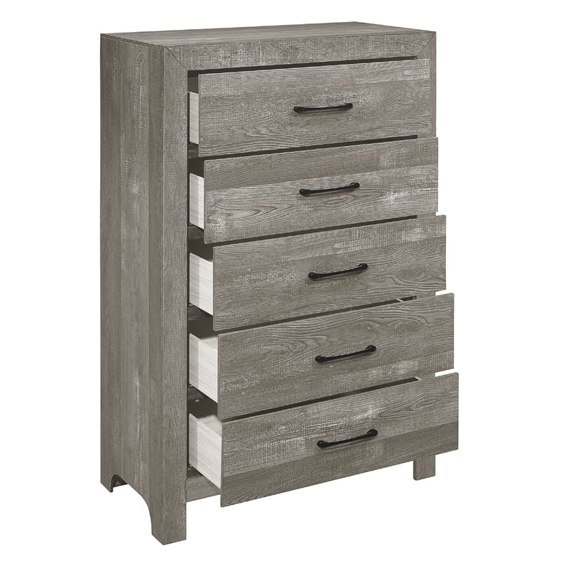 King Bedroom Set- Gray- 5 Piece Set with 2 Nightstands- Dresser- and Chest