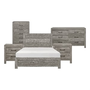 King Bedroom Set- Gray- 5 Piece Set with 2 Nightstands- Dresser- and Chest