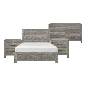 King Bedroom Set-Gray- 4 Piece Set with 2 Nightstands and Dresser