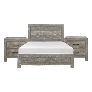 King Bedroom Set- Farmhouse Style- Gray- 3 Piece Set with 2 Nightstands