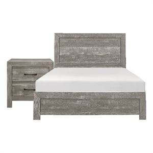 King Bedroom Set- Farmhouse Style- Gray- 2 Piece Set with Nightstand