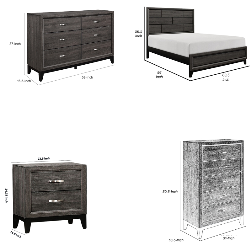 Queen Bedroom Set- 4 Piece Set with Nightstand- Dresser- and Chest